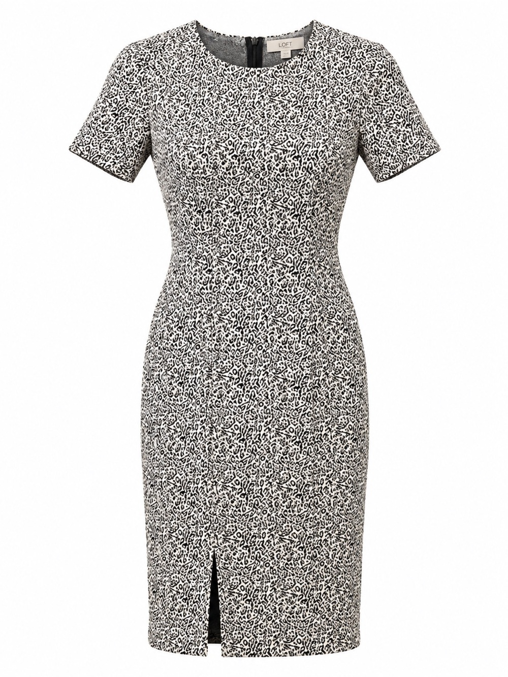 LOFT Leopard Jacquard Knit Shift Dress Black White 00P Petite